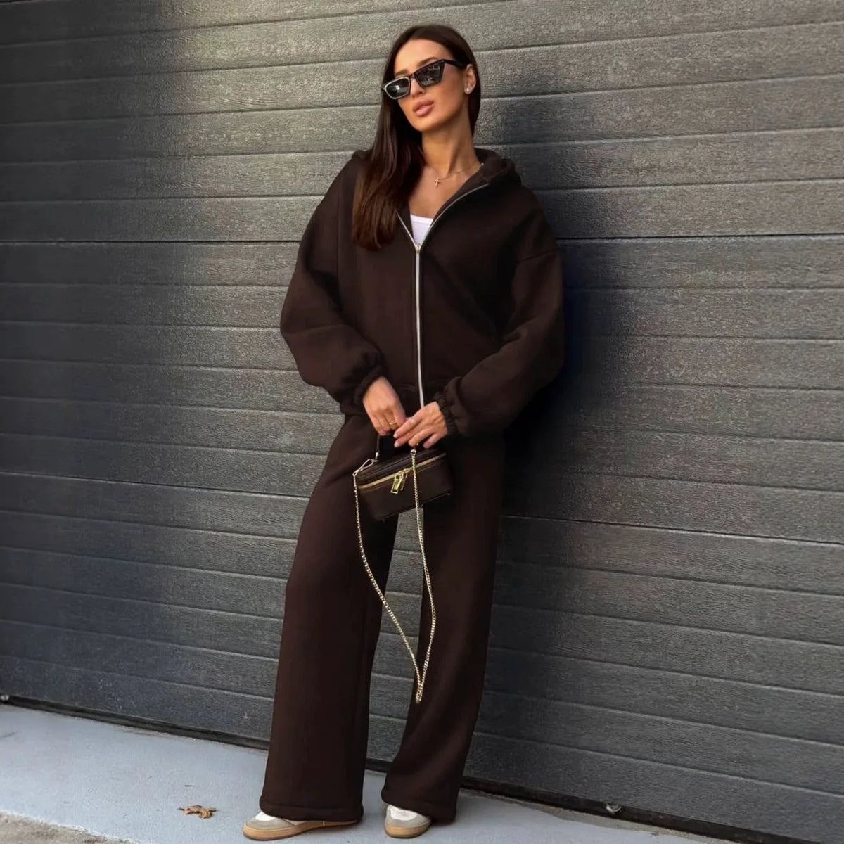 Hooded Loose Two Piece Top and Pants Set for Women