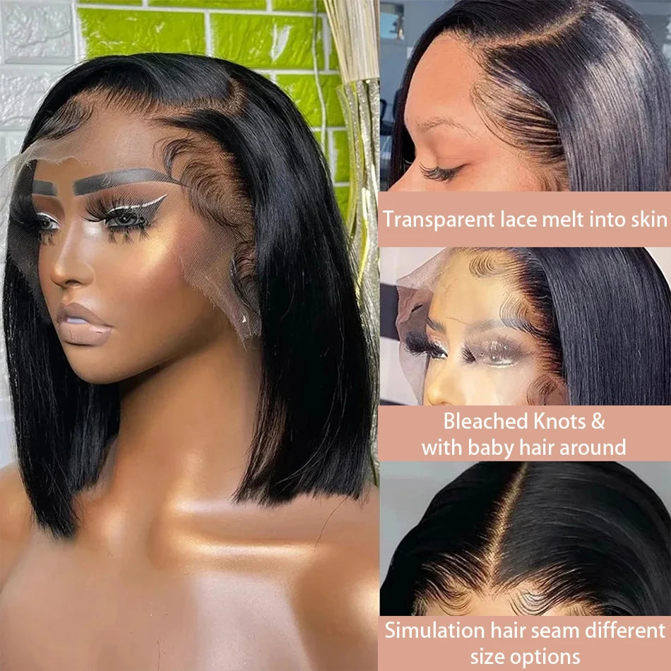 13x4 Bone Straight Bob Wig Lace Front Human Hair Wigs 4x4 Short Bob Wig Lace Frontal Wig 100% Human Hair 200% Density 12 14 Inch