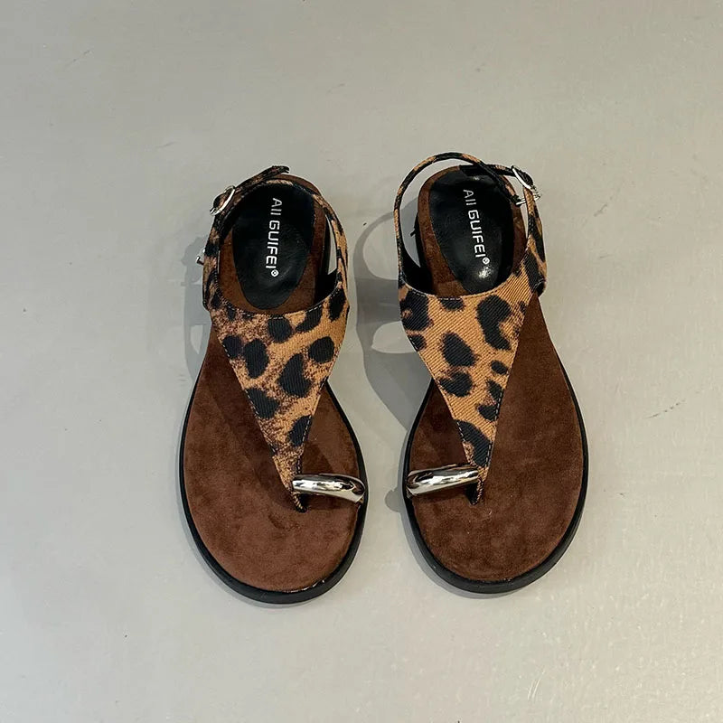 Spring Summer Fashion Metal Ladies Wedges Sandals Shoes Female Buckle Strap Women Wedges Sandals Heeled Shoes Flip flops