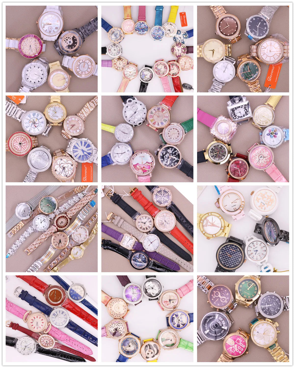 Luxury Davena Spin Snow Flower Women's Watch Japan Mov't Crystal Lady Hours Fine Fashion Real Leather Bracelet Girl's Gift Box