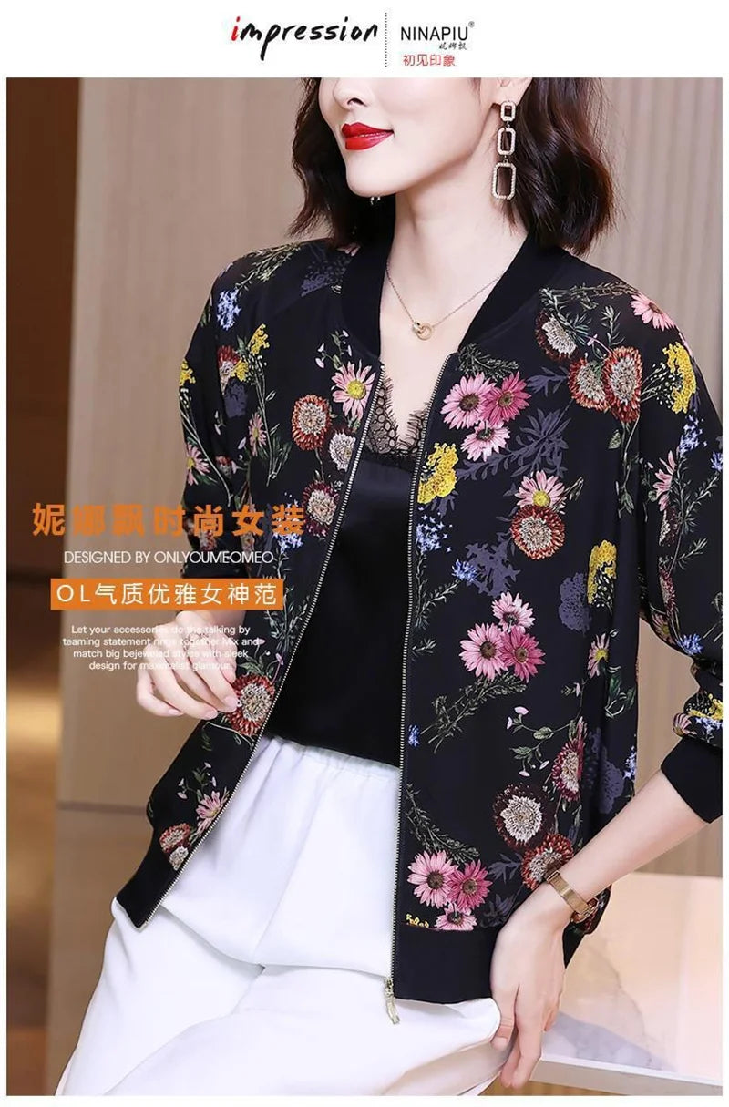 Fashion Print Jacket Female Spring Top 2024Summer UV Protection Joker Short Chiffon Sunscreen Clothing Female Top Thin Shirt Top
