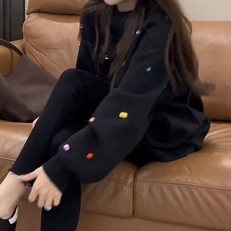 Korean style color drill turtle neck women's autumn and winter fashion shoulder-length long sleeve loose Joker black sweater