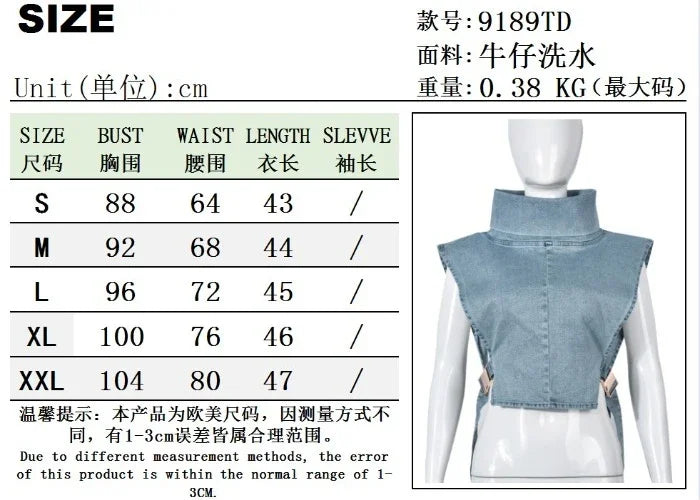Elegant Tank Tops for Women Streetwear Summer 2025 New Cowboy Pile Collar Pullover Sleeveless Workwear High Waist Short Vest