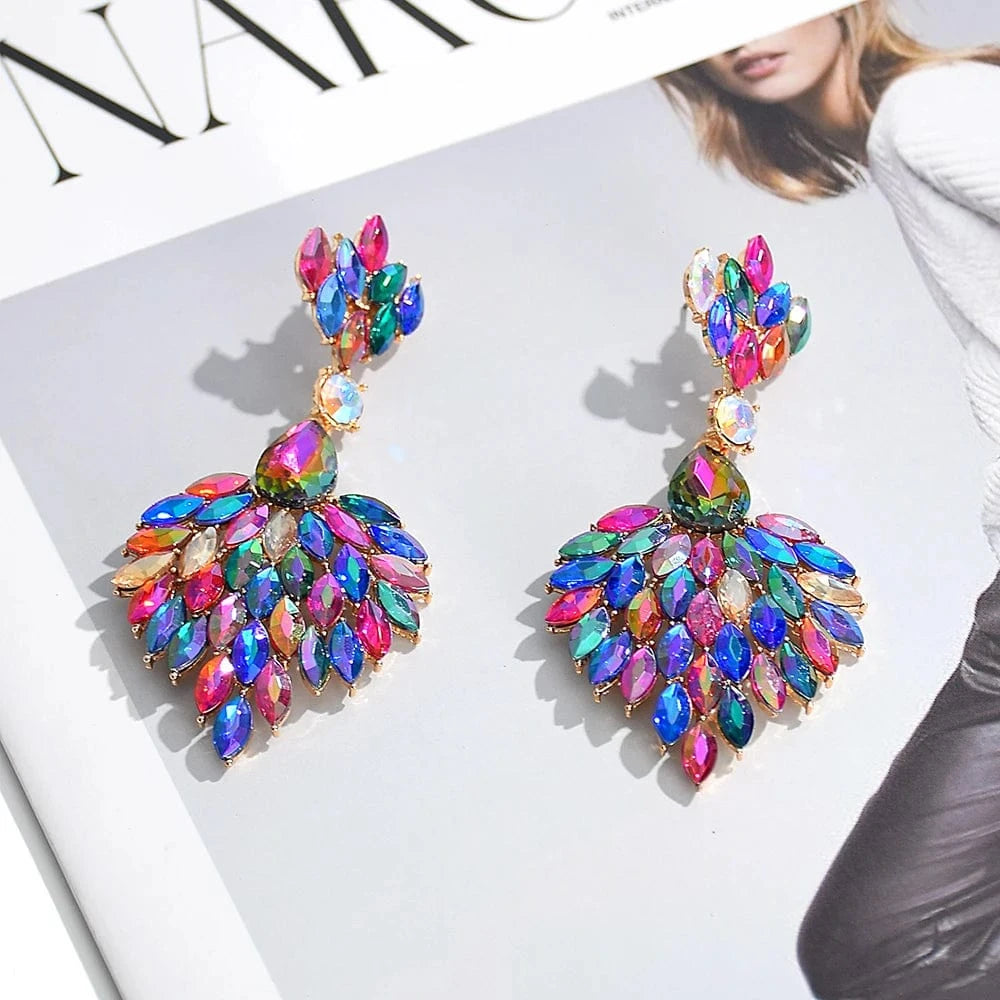 Hot-Sell High Quality Colorful Rhinestone Drop Earrings For Women Girls Party Wedding Crystal Accessories Jewelry Wholesale