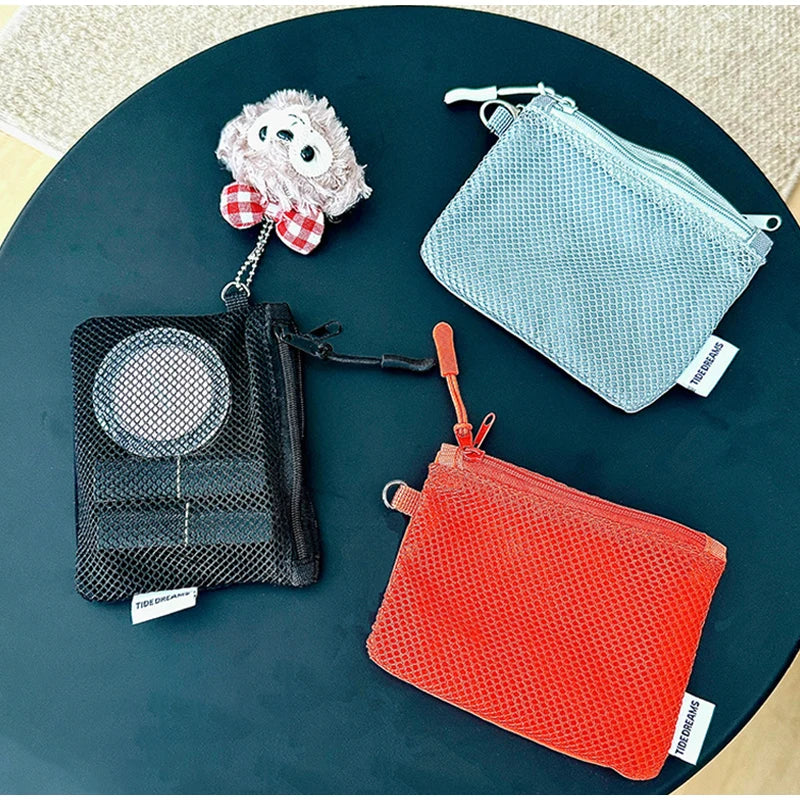 Double-layer Zipper Bag Simple Mesh Storage Bag Large Capacity Portable Earphone Lipstick Cosmetic Bag Mesh Coin Storage Bag