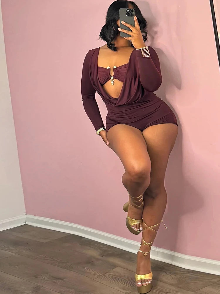Weird Puss Sexy Women Swing Collar Romper+Metal buckle Bra Hipster Midnight Party Coquette New Spring Trend Workout Playsuits