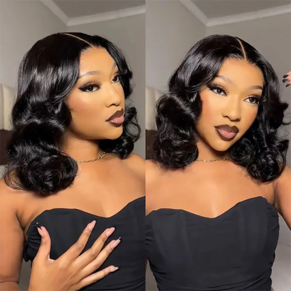 Body Wave 13x4 Lace Frontal Bob Wig Pre Plucked Brazilian Remy Short Bob Wig 4x4 Lace Human Hair Wigs 200% Density Natural Black