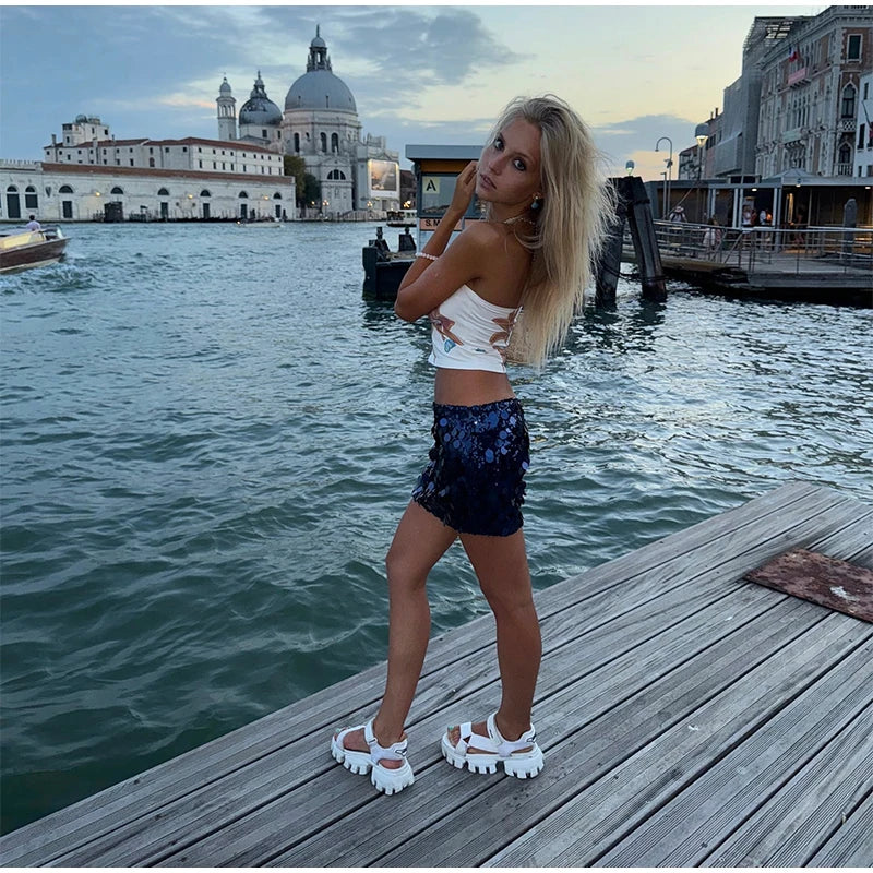 Y2k Sparkle Glitter Sequin Women's Mini Skirts High Waist Sequin Short Skirt Female 2025 Spring Summer Fashion Club Party Wears
