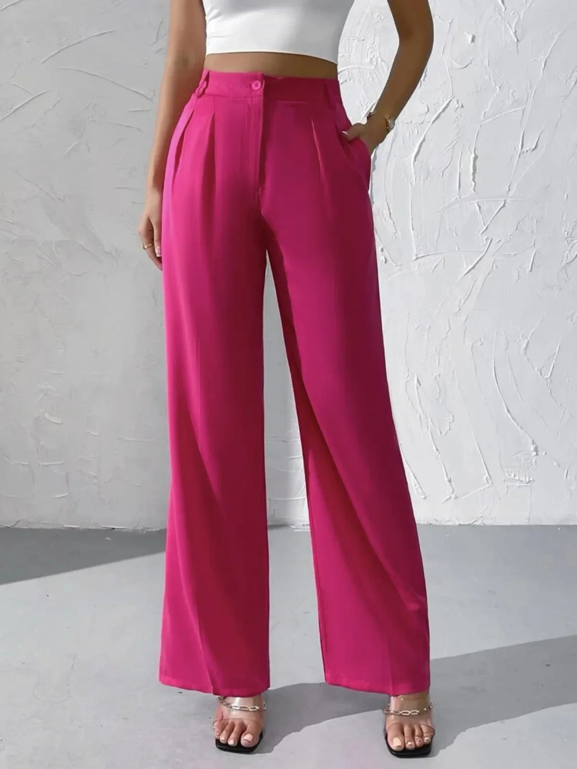 Elegant Pure Color Draped Wide Leg Suit Pants for Women High Waist Long Trousers Fashionable Business Casual Loose Fit