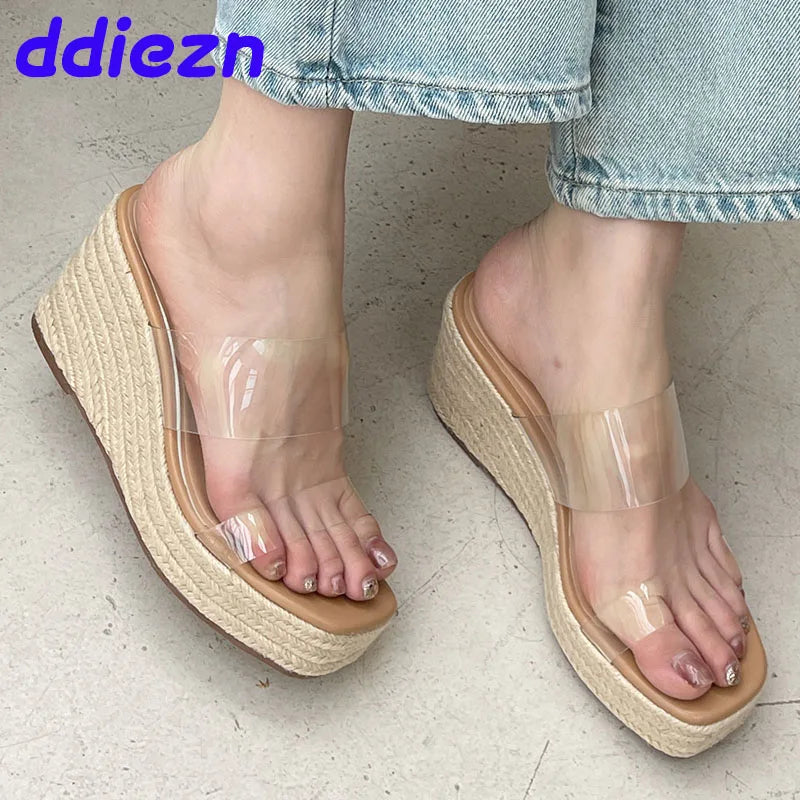 2025 Platform Ladies Wedges Slides Slippers Shoes Female Pumps Shoes Fashion Transparent Footwear Women Wedges Slippers Big Size