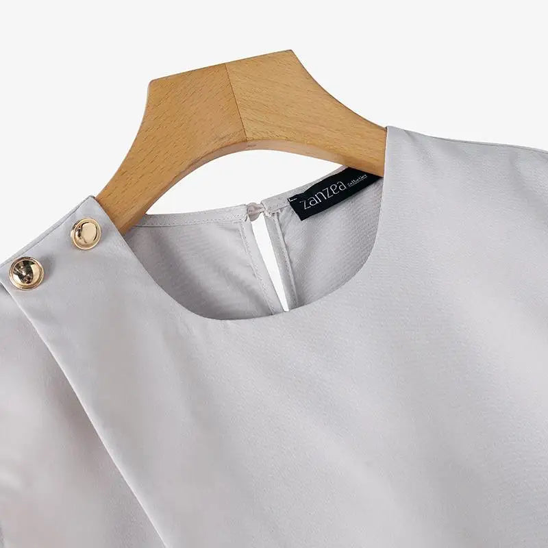 ZANZEA Elegant Round Neck Tank Tops Women Office Lady Buttons Camis 2024 Summer Sleeveless Tanks Fashion Irregular Solid Vests