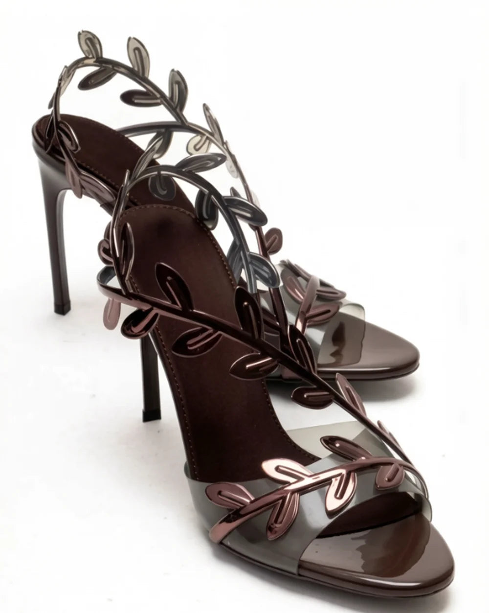 Metallic Leaf Cutout Stiletto Sandals