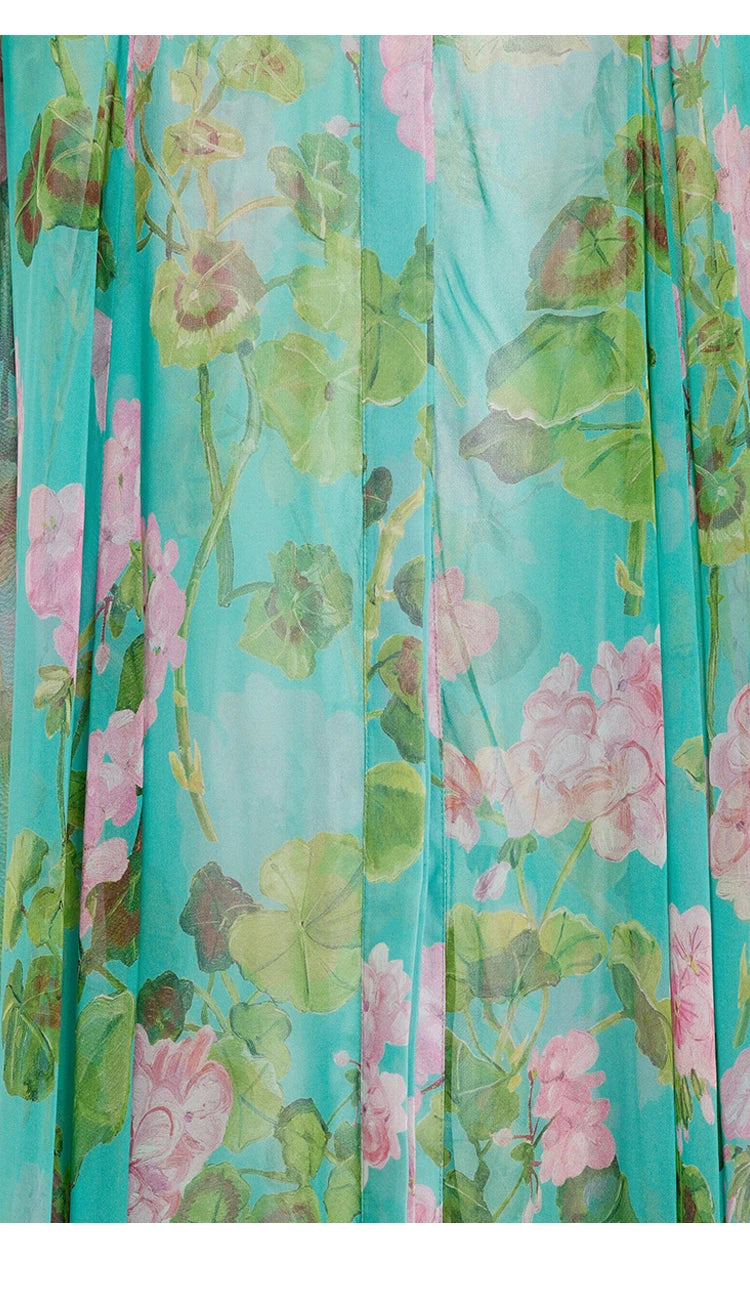 French Romantic Dress 2023 Spring New High-End Temperament Printed Single-Breasted Dress Vacation Style Feminine Long Dress