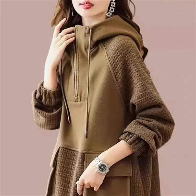 Sweatershirt Japanese Cotton Jacket Women's Autumn And winter New Female Coat Hooded Long-Sleeved Coat Coffee Black Shirt Plus