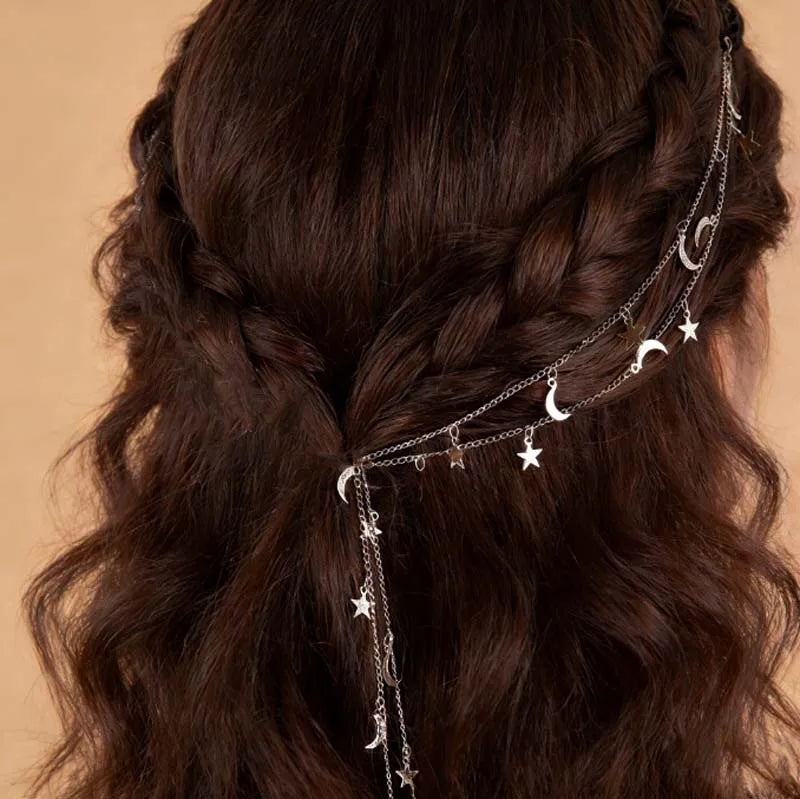 Gold Celestial Tassel Chain Hair Clip