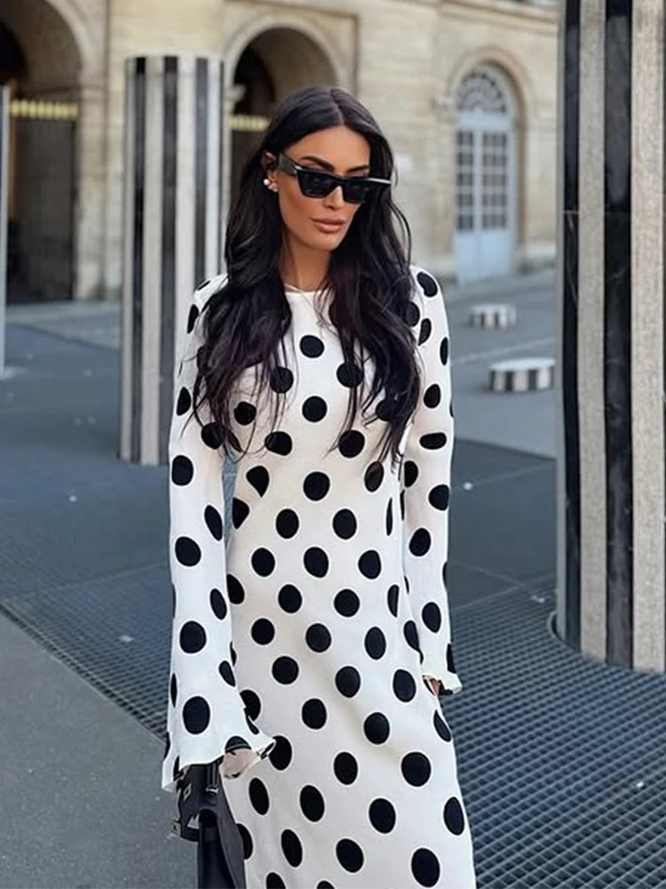 Black Dots Dress Long Sleeve  Art Modern Maxi Dress Long Sleeve High Neck Street Wear Print Bohemia Long Robe Gift 2025