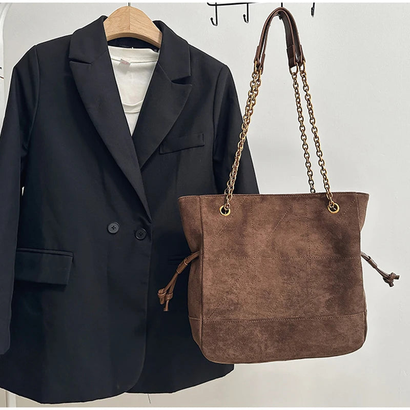 Brand Diamond-shaped Underarm Bag New Women Luxury Retro Fashion Versatile Drawstring Chain Bag Textured Hardware Shoulder Bag