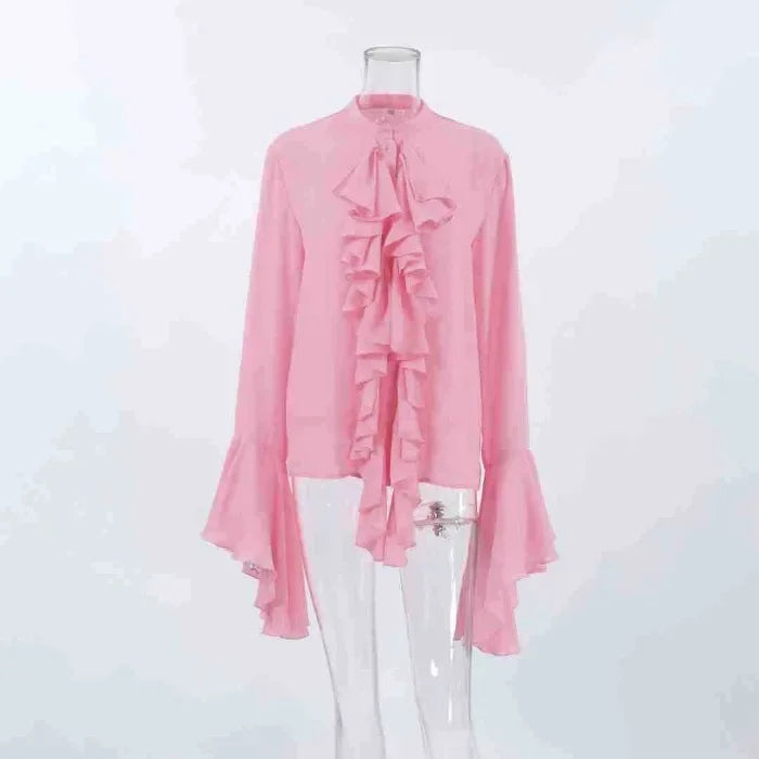 Elegant Blouses Women Fashion Sexy Hot Girl Ruffle Long Sleeve Shirt New Style Temperament Cardigan Top Y2k 2025 Summer New