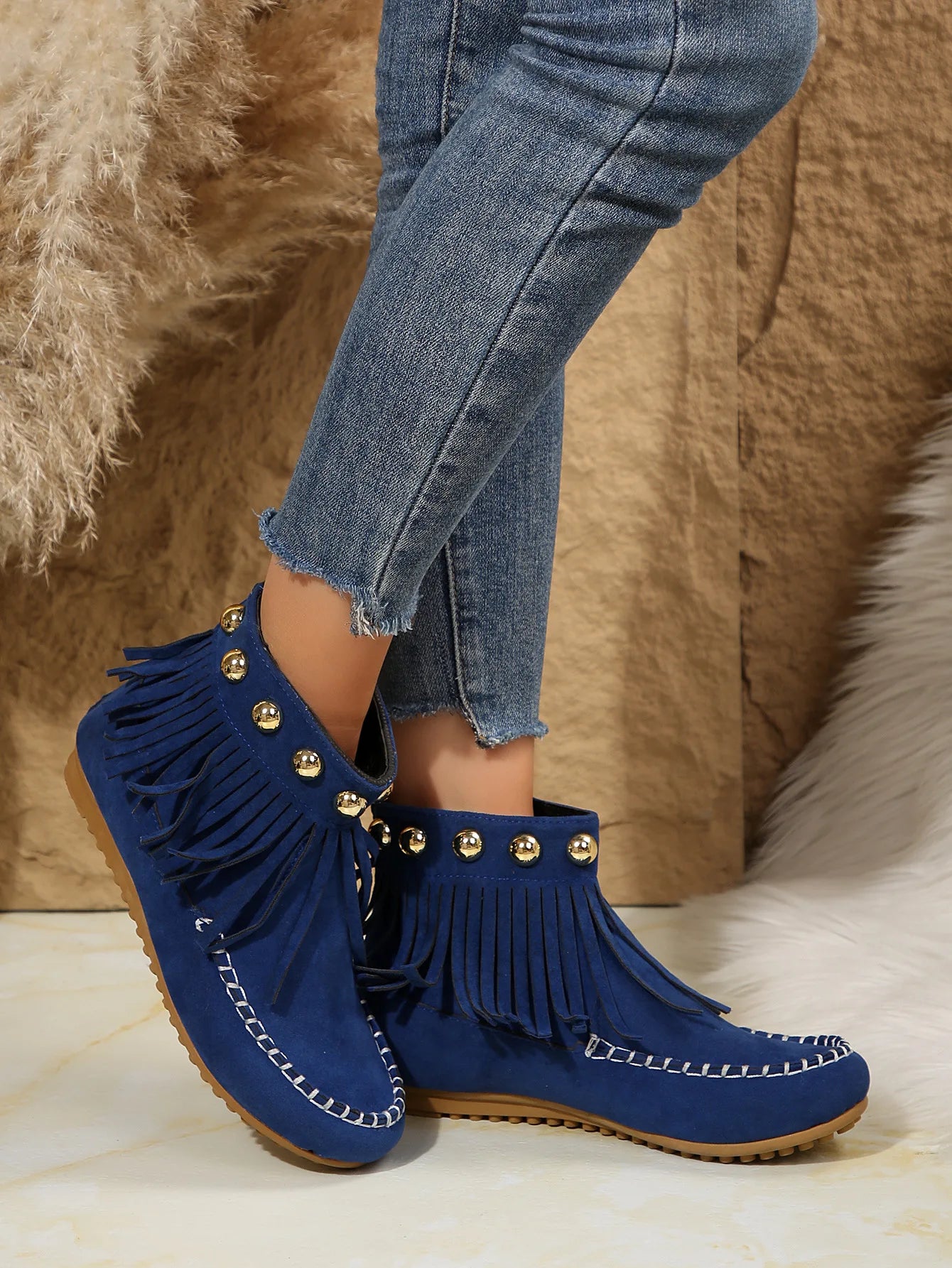 Women Boots Winter New Vintage Fringe Ankle Boots Women Side Zipper Casual Shoes Round Toe Ladies Snow Boots Zapatos De Mujer