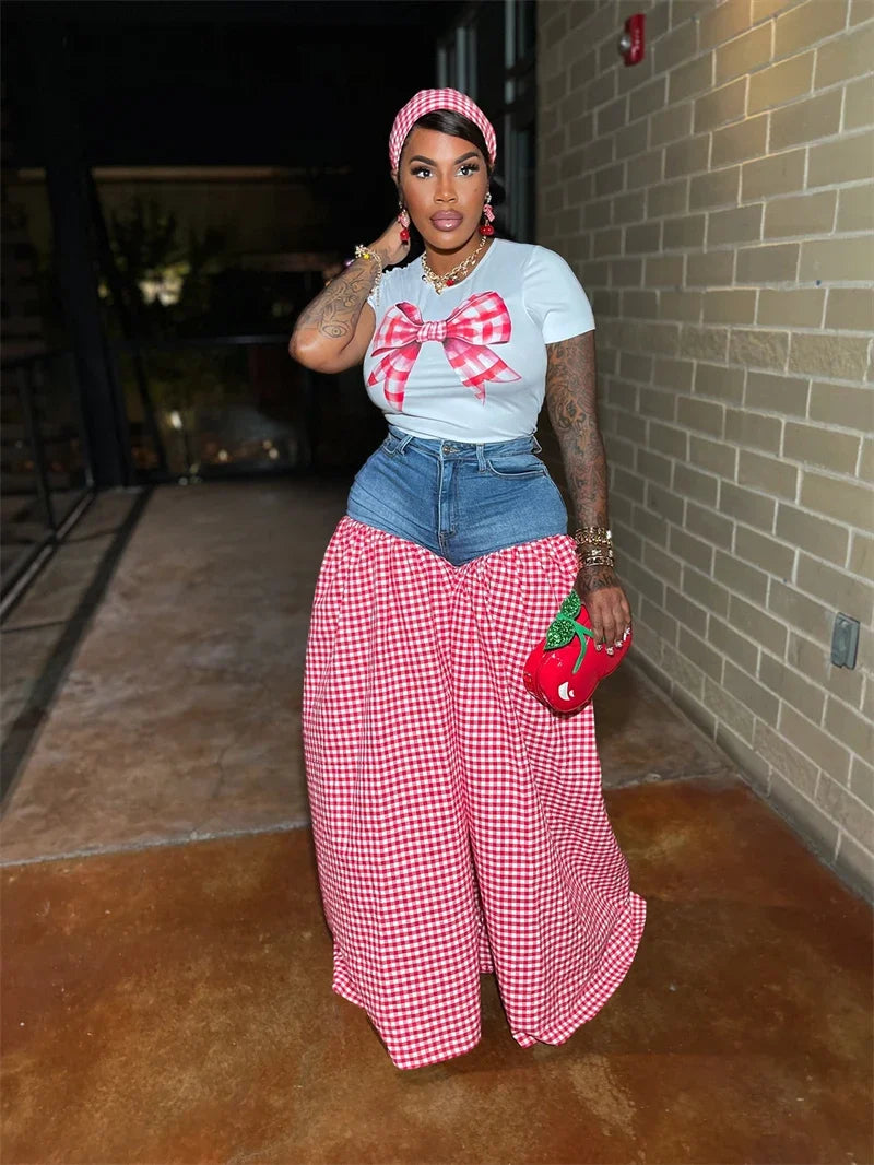 Streetwear Casual 2 Pieces Set for Woman Clothing Summer Short Sleeve T-shirt Top and Oversized Wide Leg Pants Matching Sets