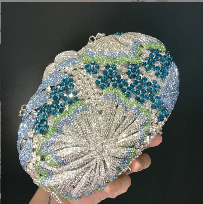 Blue/Yellow/White Multicolored Diamond Crystal Clutch Rhinestone Women Clutches High Quality Phone Wallet Best Party Purse Bag