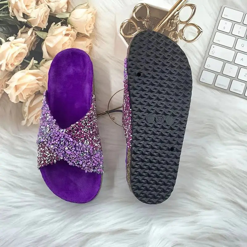 Summer Bling rhinestones Beach outside flat Women Slippers Fashion Casual Ladies Flip-Flops