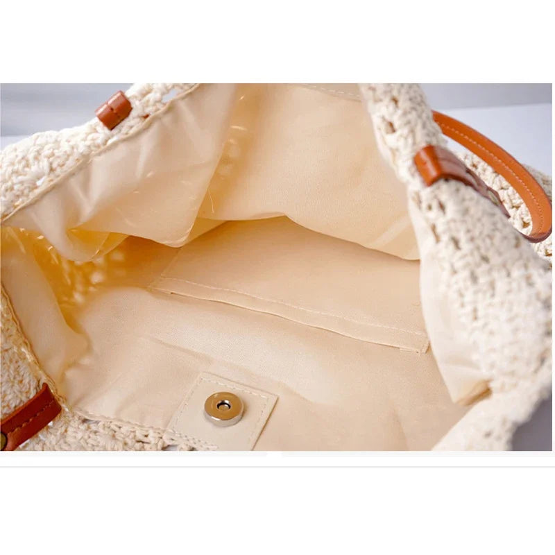 Ladies Beach Leisure Shoulder Bags Women's Summer Artistic Weaving Crochet Tote Handbags Female Retro Hollow Solid Crossbody Bag