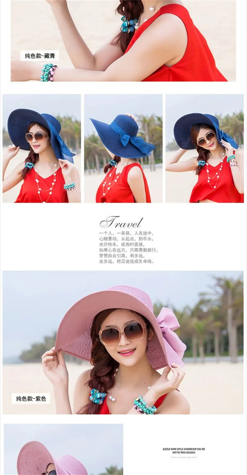 Hat Big-brimmed Cool Hat Women's Summer Sun Visor Sun-Proof Foldable Straw Hat UV-Proof Beach Sun Hat Summer Face Covering