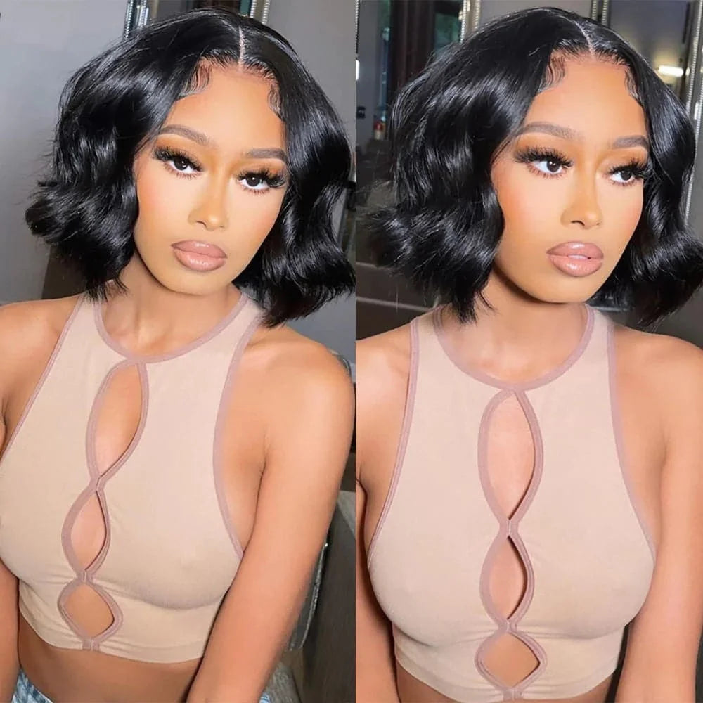 Black Body Wave Bob Wigs 13x4 Lace Frontal 4x4 Closure Lace Front Pre Plucked 100% Human Hair Wig Loose Water Wave Short Bob Wig
