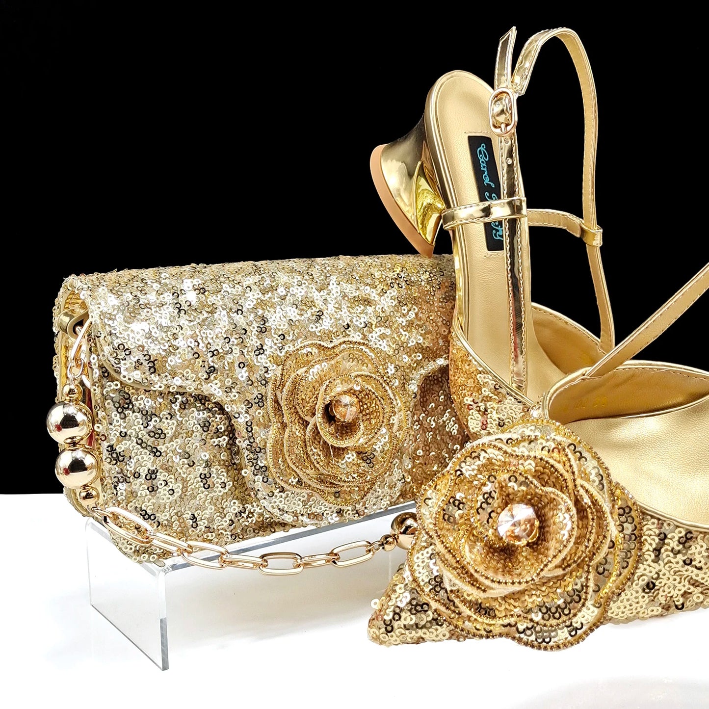 QSGFC Fashion Design Shoes and Bag Nigerian Wedding Handmade Flowers Bags with Shoes Ladies Shoes Commuting or Daily Shoes