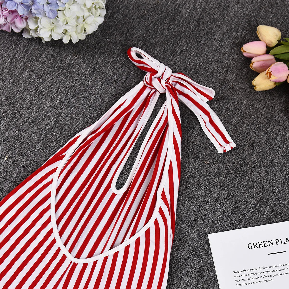 FAGADOER Casual Striped Patchwork Bodycon Romper Women Red Halter Deep V-neck Backless Jumpsuit Female Streetwear Overalls New