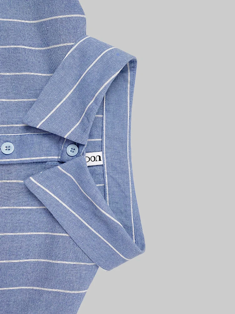 Women's summer New V-neck Fashionable Button Striped Round Neck Long Sleeved Simple Loose Long Sleeved Pullover Dress