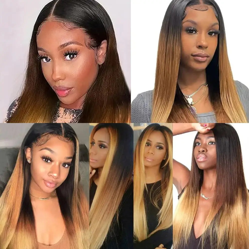 Straight Ombre Color T1B/4/27 Clip in Human Hiar Extensions for Black Women Brazilian Human Hair 8Pcs 120g/set 18 Inch #1B/4/27