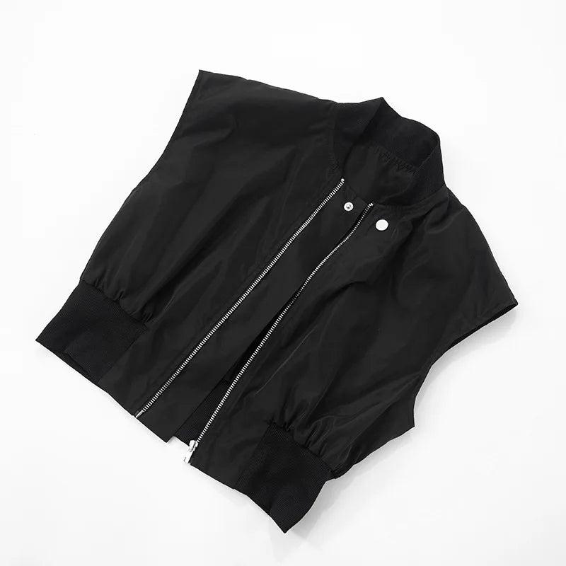 Joskaa Casual Black Cardigan Tops Women Hipster O-Neck Sleeveless Zipper Vests Jackets 2025 Summer Outerwear Y2K Streetwear