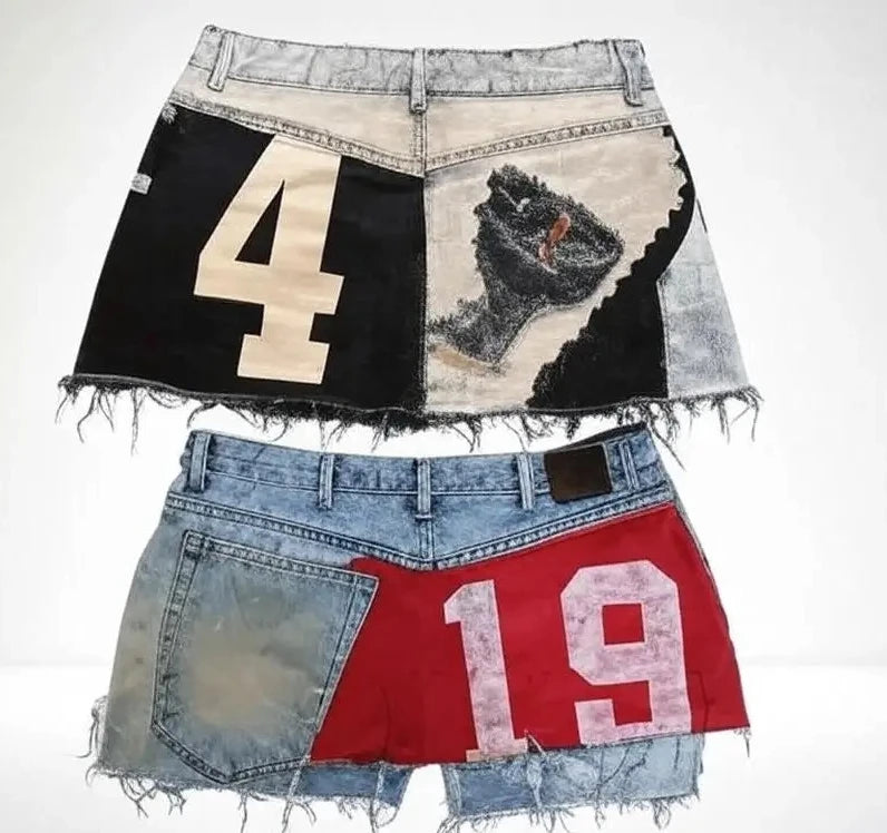 Gothic Fashion American Digital Splicing Mesh Skirt Y2K Shorts Women' Sweetheart Washed Baggy Shorts High Waist Slim Mini Skirt