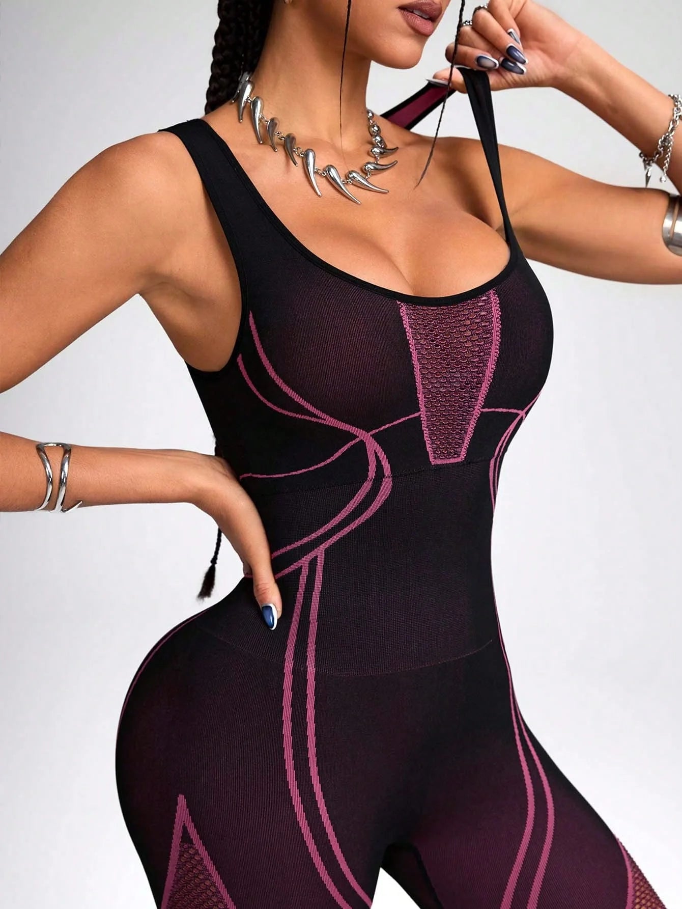 Women's Sports Yoga Jumpsuit Leisure Fitness Yoga Jumpsuit Yoga Training Suit Fitness Jumpsuit Splicing Color Fashionable