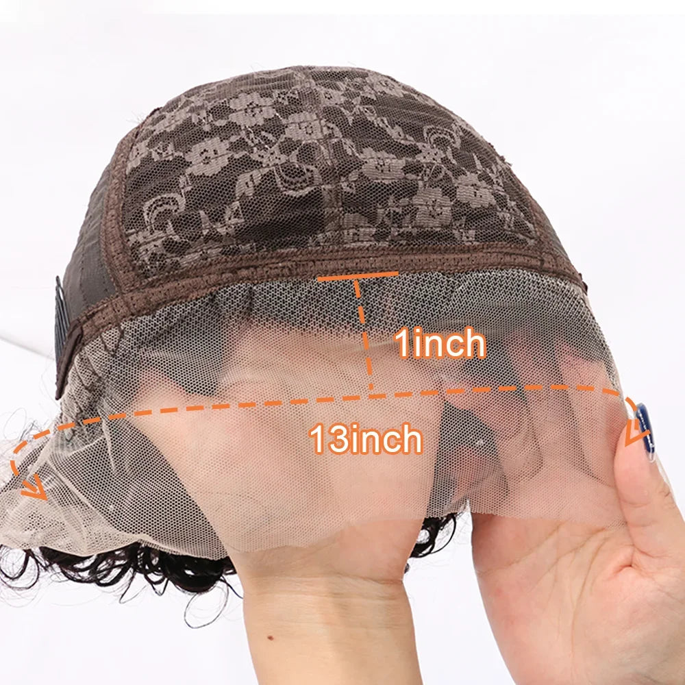 Ginger Pixie Cut Wigs Human Hair Short Curly Lace Front Human Hair Wigs Colored Water Wave Bob Wig 13x1 Transparent Lace Wigs