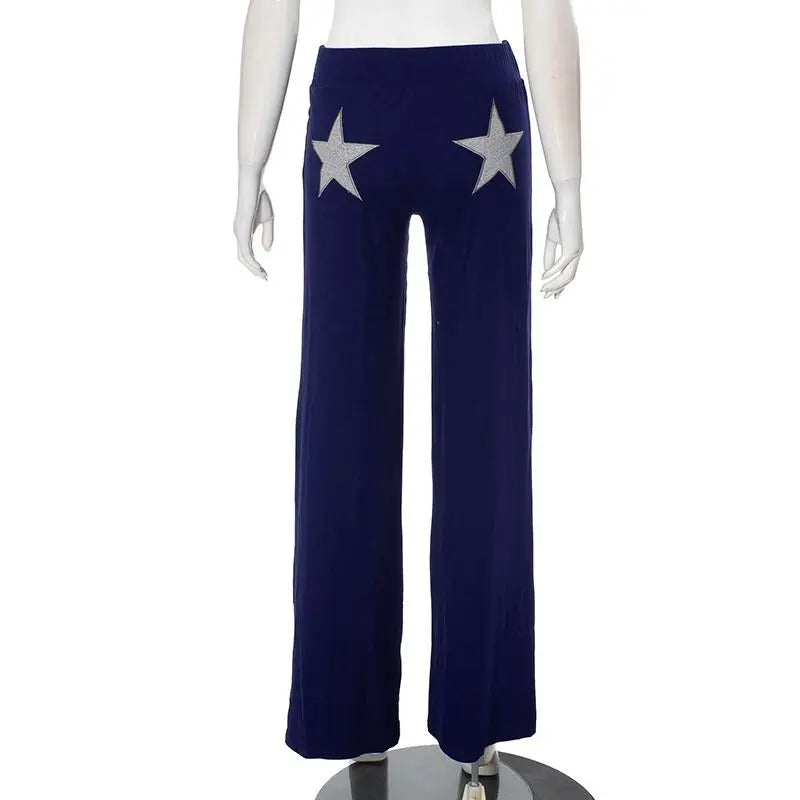 New 2025 Summer Womens High Elasticity Sports Joggers Women Embroidered Star Pattern Streetwear Straight Tube Casual Y2k Pants