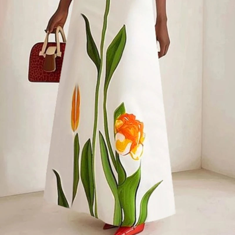 Gymystars Summer Evening Dresses Elegant Party Dresses 2025 Fashion Boat Neck Flower Print Luxurious Holiday Dress Trend Clothes