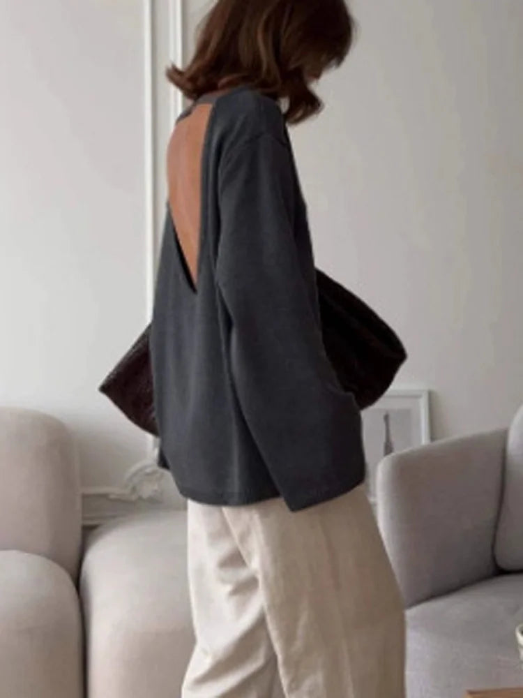 Backless Patchwork Knit Sweater