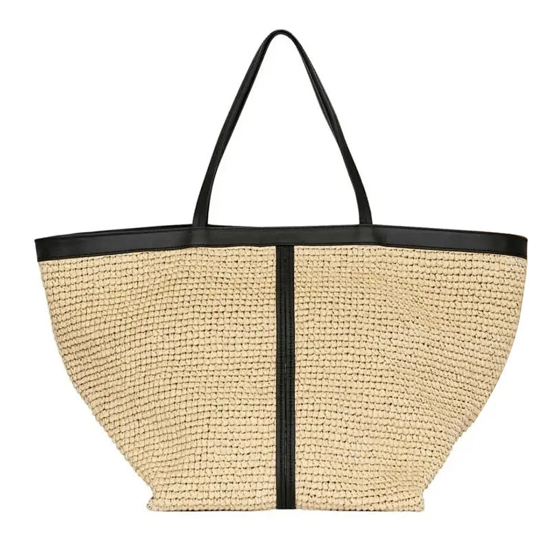 New Brand Woven Women's Tote Bag Large Capacity Splice Versatile Woven Beach Bag Fashion Single Shoulder Straw Bag Underarm Bag