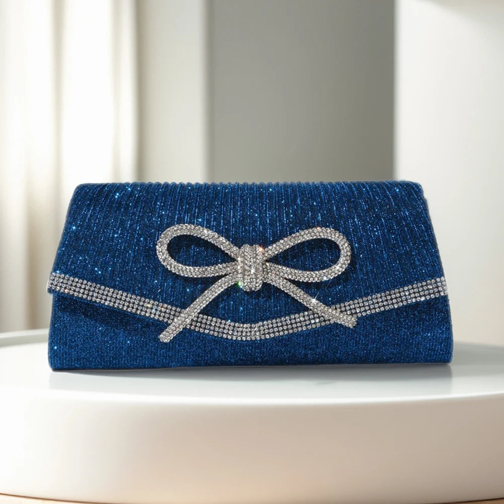 Women Evening Bag Bow Shoulder Bag Glitter Rhinestone Hobo Bag Adjustable Strap Wedding Party Purse