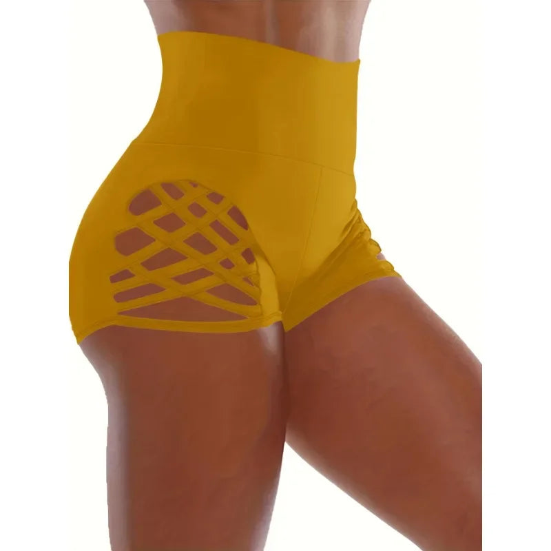 New In Shorts For Women Casual Summer High Waist Tight Yoga Shorts Large Hollow Sexy Fitness Shorts Plus Size Short For Girls