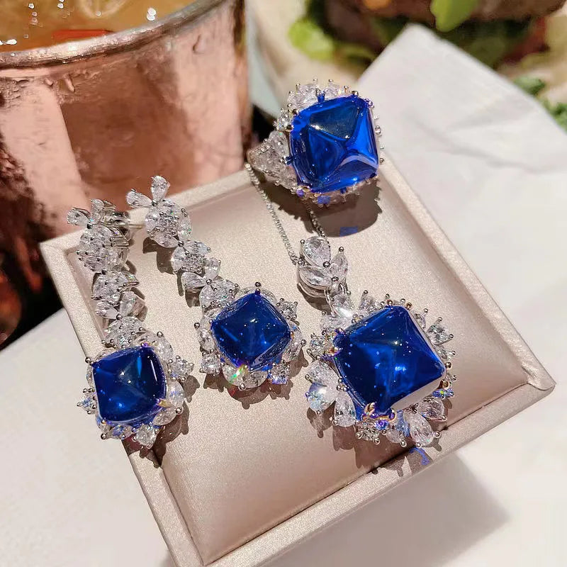 Princess Cut Zircon Ring Necklace and Earring Set for Women