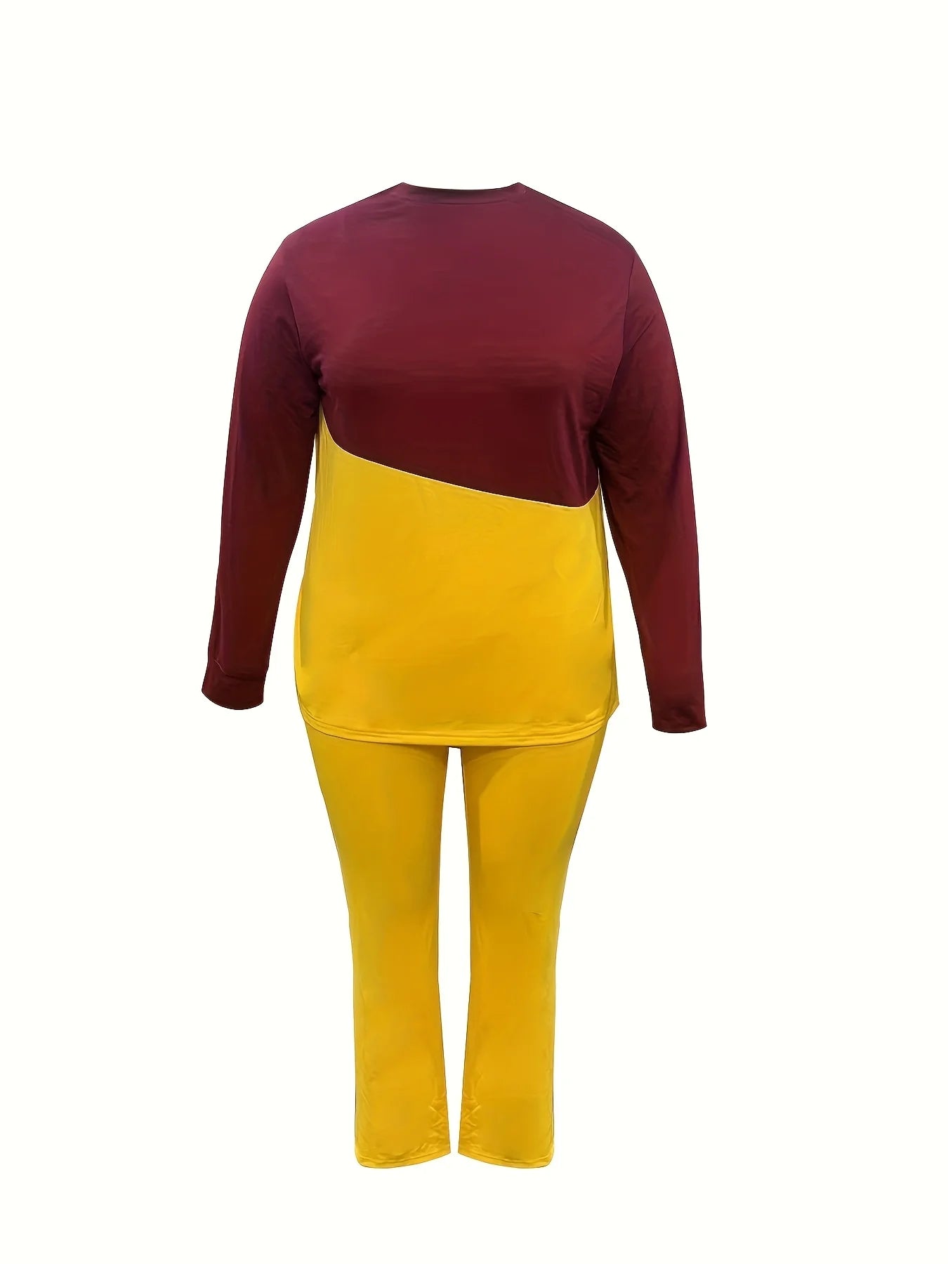 Women's large size fashion long sleeve trousers suit red yellow double color