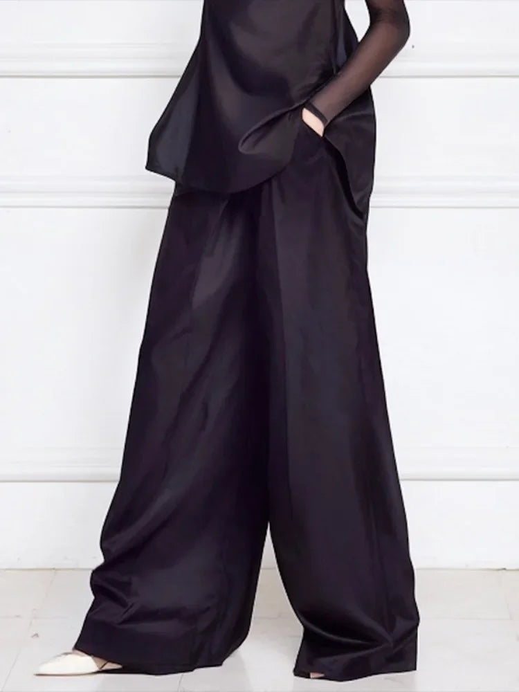 Beautyblue Women Loose Trousers Black Wide Leg Pants 2025 Fashion Spring Pocket Solid Color Casual Floor Mopping Bottoms Female