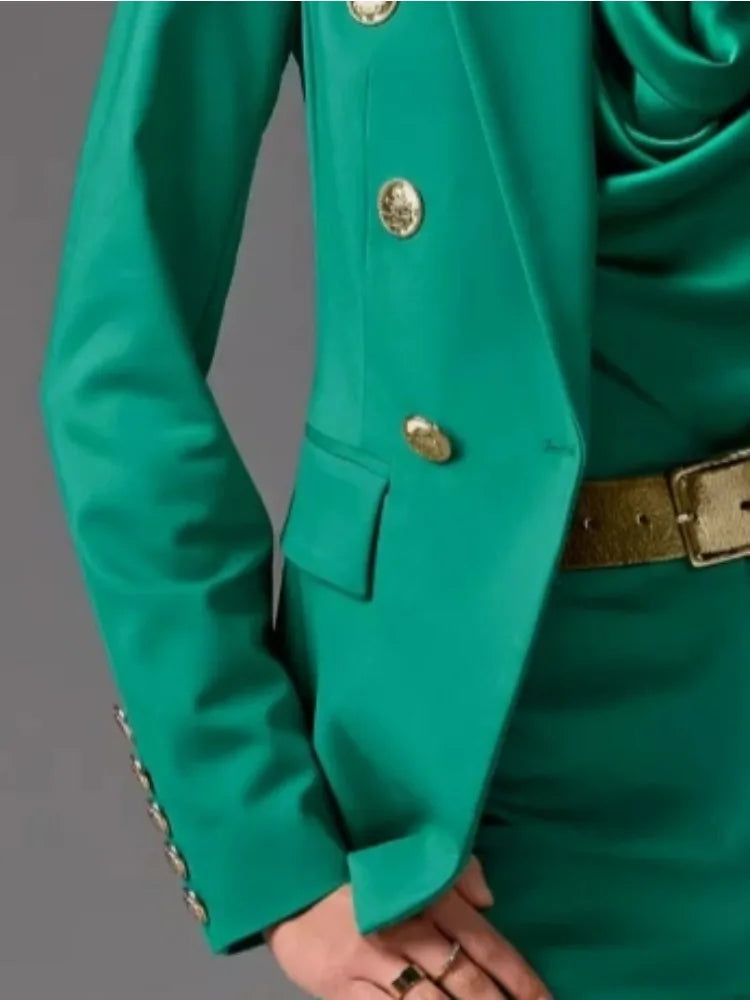 Beautyblue Fashion Women's Jacket Green Office Urban Blazers New Casual Slim It Long Sleeves Buttoned Elegant Lapel Outerwears