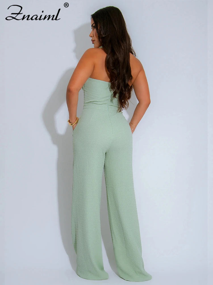 Znaiml Fashion Green Women Jumpsuits Summer Sleeveless Bandage Wide Leg Pants Loose Streetwear One Pieces Rempers Overalls 2025