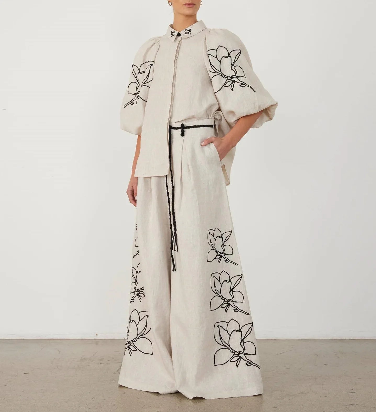 Elegant Printed Cotton Linen Two Piece Set for Women