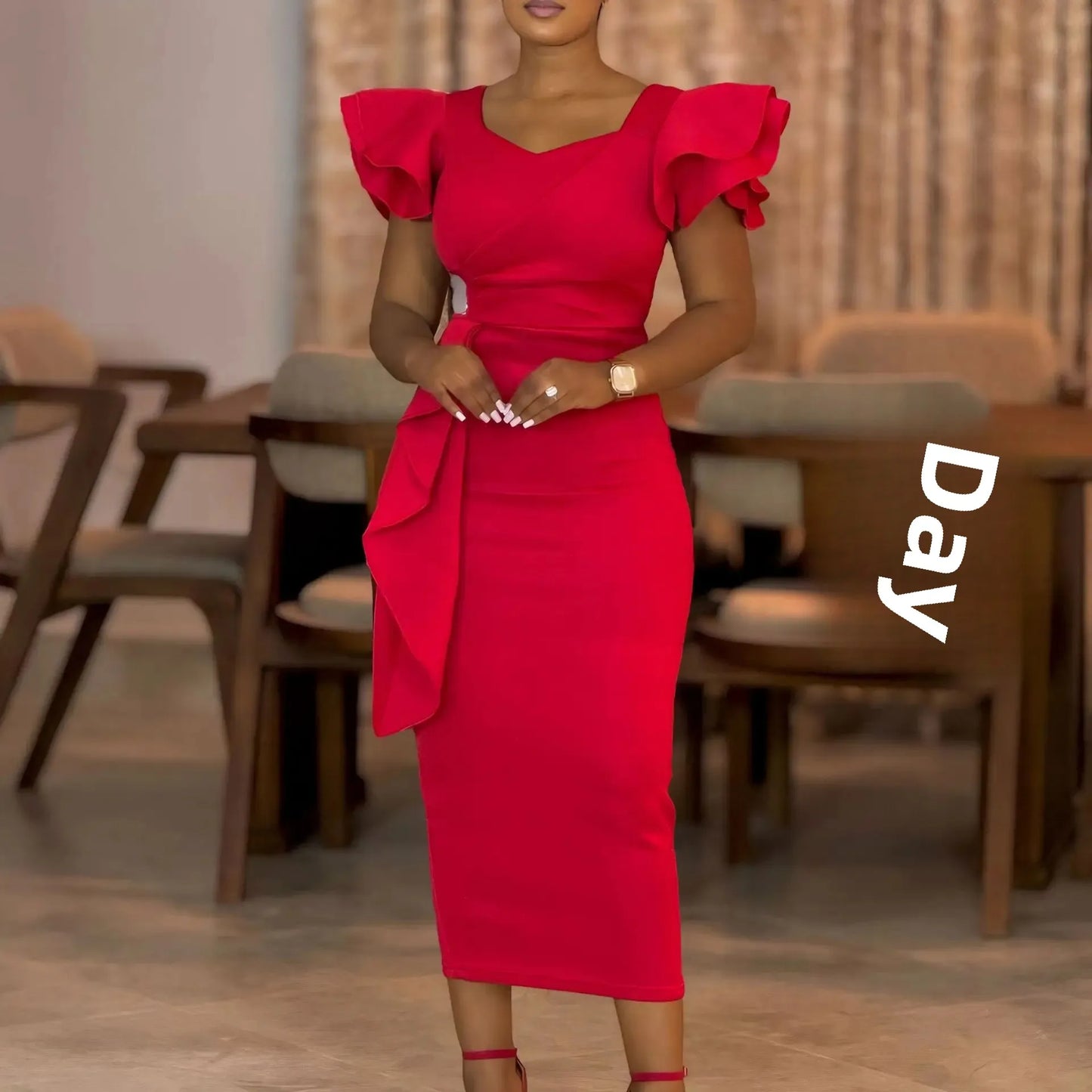 Elegant Pure Color African Style Wrap Dress D3310 New Fashionable Transoceanic Dress with Lace Trim Elegant African Dress